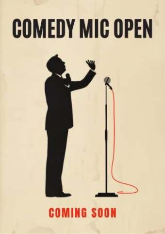 Profile &mdash; bass minimal poster reading Comedy Mic Open, Coming Soon